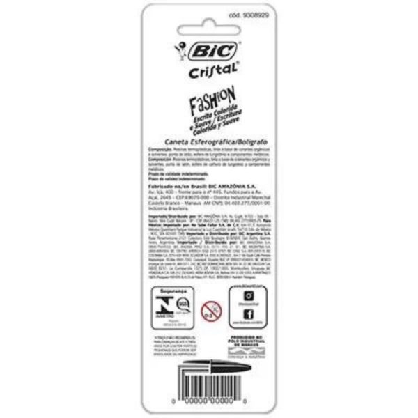 Caneta Esferográfica BIC Cristal Fashion 4 cores ponta média 1.2mm - Imagem 3