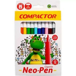 Caneta Hidrocor Com 12 Neon Pen Gigante Compactor