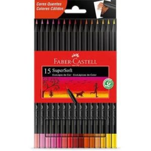 Lápis de Cor com 15 Faber Supersoft Cores Quentes