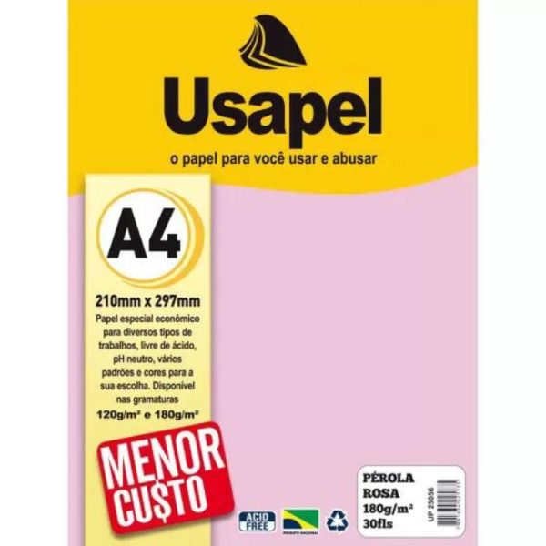 Papel Impressão Pérola 180grs 30 folhas Usapel Rosa