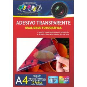Papel Vinil Adesivo Transparente 150G A4 pacote com 10 folhas Off Paper