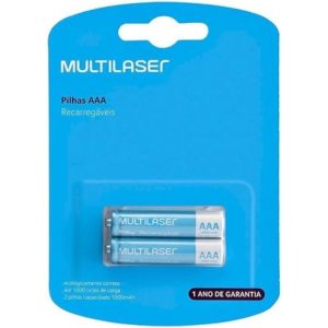 Pilha Recarregável AAA 1000 MAH com 2 unidades Multilaser