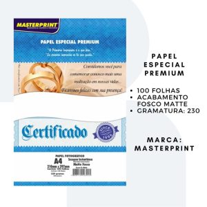Papel Impressão foto Matte Fosco 230gr A4 100 folhas Masterprint