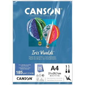 Papel Vivaldi 185gr A4 25folhas Canson Azul Mar