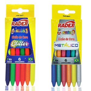 Giz de Cera 06 cores com Glitter Radex