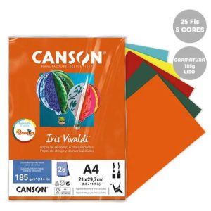 Papel Vivaldi 185g A4 25folhas Canson com 05 cores Quentes