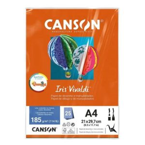 Papel Vivaldi 185g A4 25folhas Canson com 05 cores Quentes