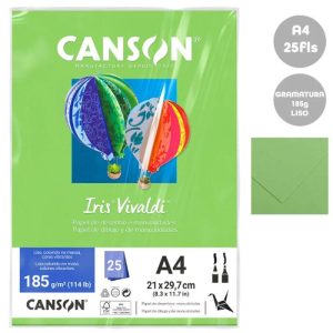 Papel Vivaldi 185gr A4 25folhas Canson Verde Claro